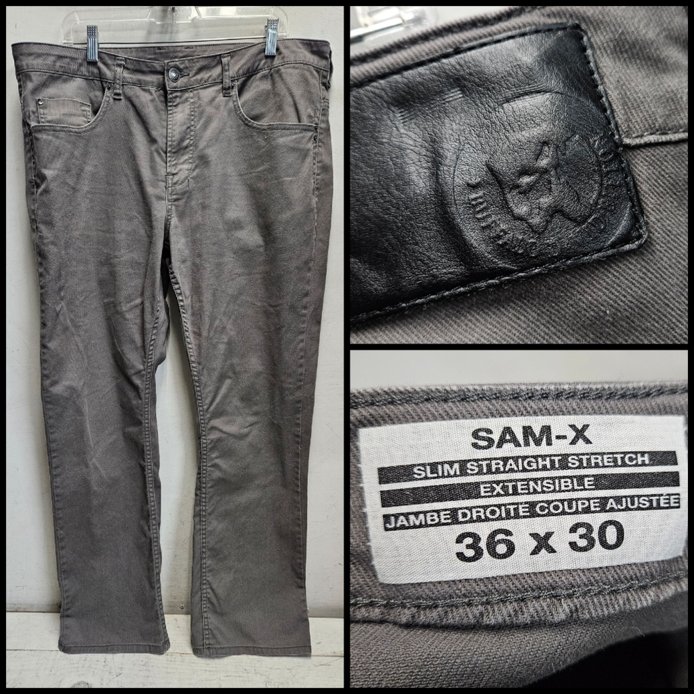 BUFFALO David Bitton 36x30 SAM-X Slim Straight Stretch Grey Jeans